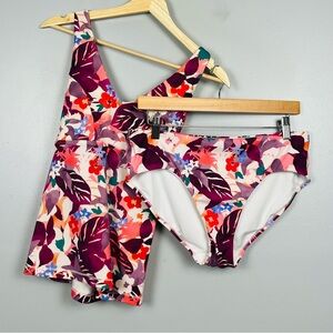 Athleta tropical print 2 piece strappy back modest tankini set, large.